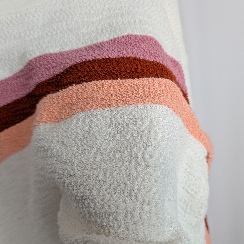 Faherty Cream Crewneck Sweater with Pink and Rust Chevron Stripe - Picture 9 of 14
